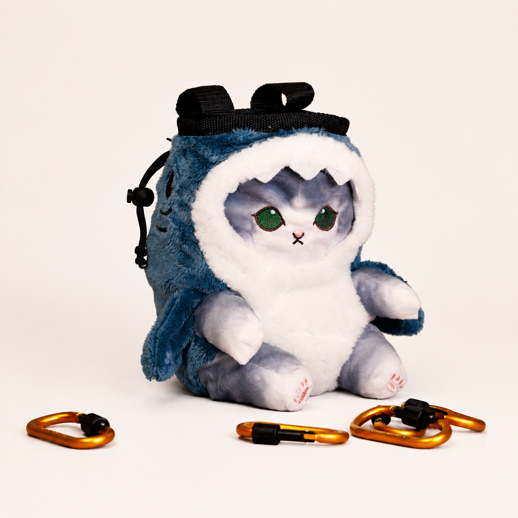 Cute Cat Shark Plush Climbing Chalk Bag